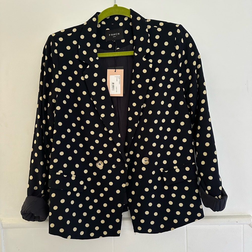 NWT FRNCH Navy Polka Dot Women's Blazer M